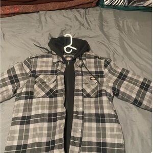 Dickies Black and Gray Plaid Shirt with Hoodie